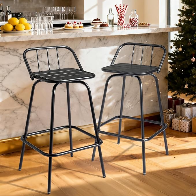 VINGLI 2 PCS Outdoor Swivel Bar Stools, 30 Inch Metal Barstools - Image 7