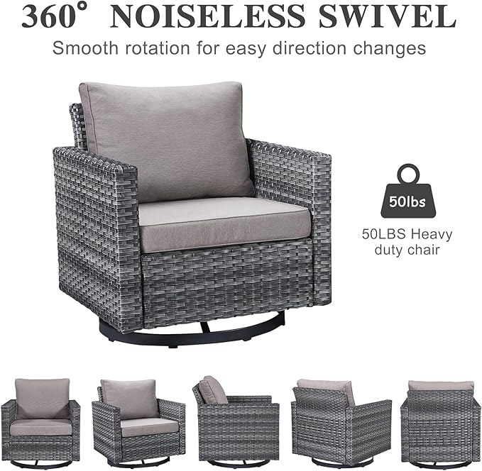 Belord Outdoor Bistro Set 3 Piece Wicker Swivel Rocker Patio Chairs, Oversize - Image 5