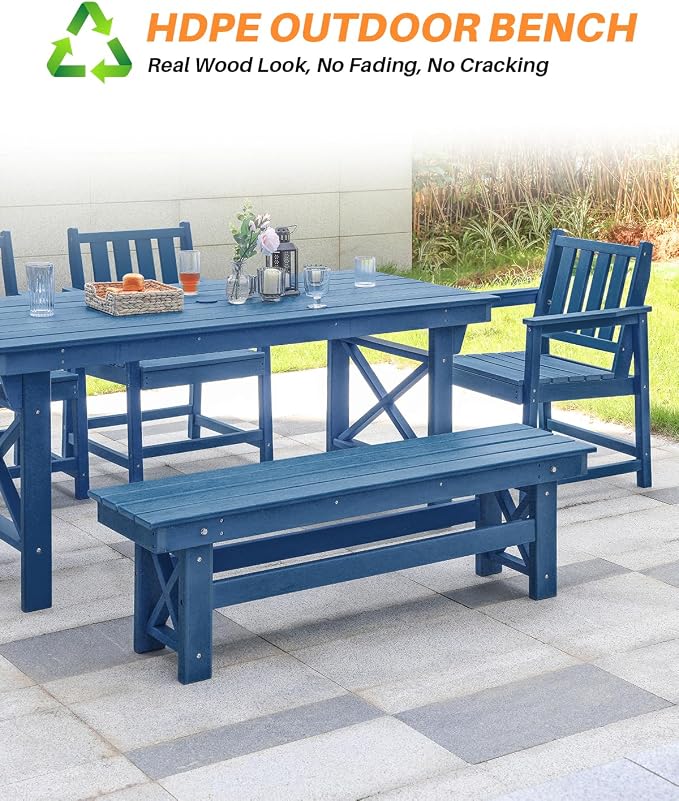 HDPE Outdoor Bench, Poly Lumber Adirondack Benches, All Weather HDPE Garden - Image 8