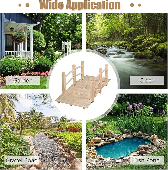 LDAILY Moccha 5FT Wood Garden Bridge, Pond Bridge - Image 7