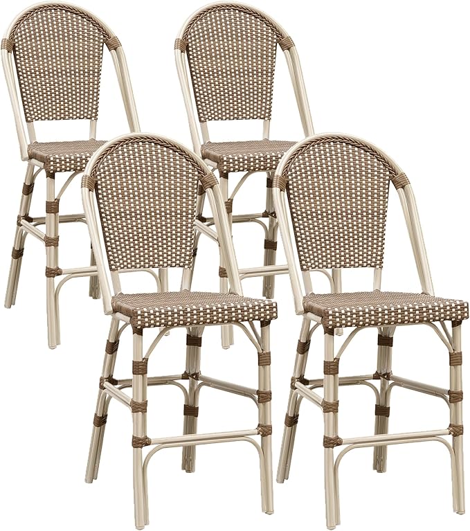 PURPLE LEAF French Counter Height Bar Stool Set of 4 White Print Finish Patio by PURPLELEAF