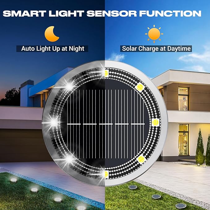 Peasur Solar Ground Lights Outdoor, 8 Pack Flat Solar Powered Disc Lights - Image 2