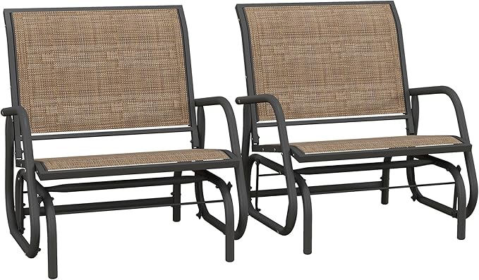 Outsunny Porch Glider Set of 2, Metal Frame Swing Glider Chair by Outsunny
