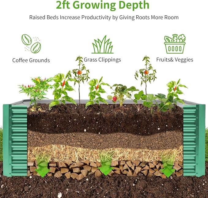 Land Guard 8×4×2 ft Galvanized Raised Garden Bed Kit, Galvanized Planter Raised - Image 3