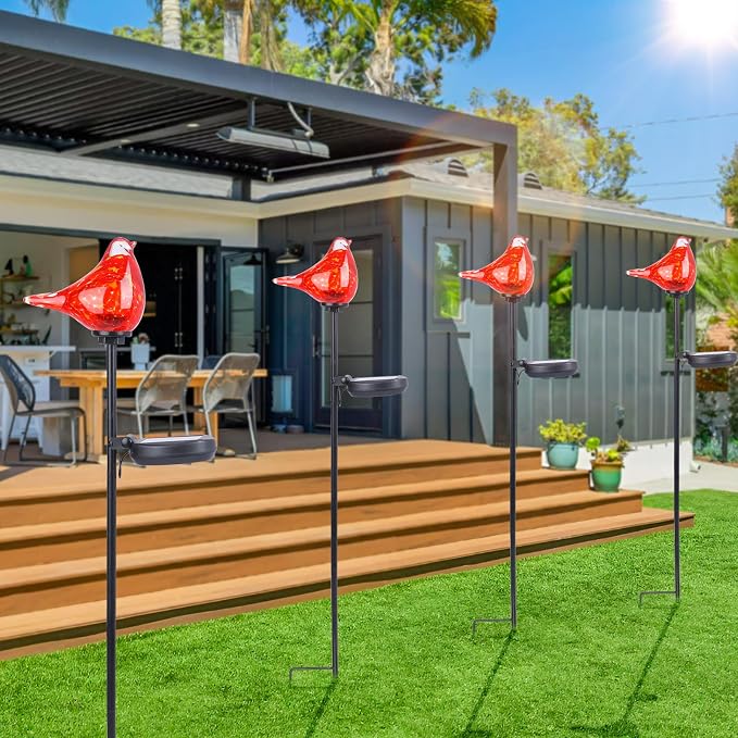 Bshine Solar Garden Decoration Outdoor Cardinal Lights, Hand Blown Glass - Image 6