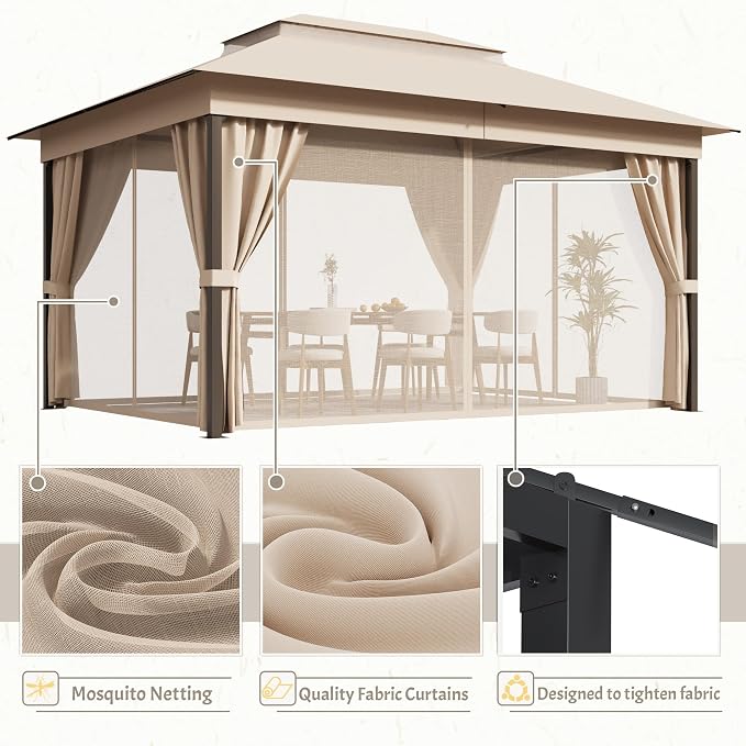 Devoko Outdoor Gazebo for Patio 10'x 13' Heavy Duty Metal Frame Canopy - Image 6