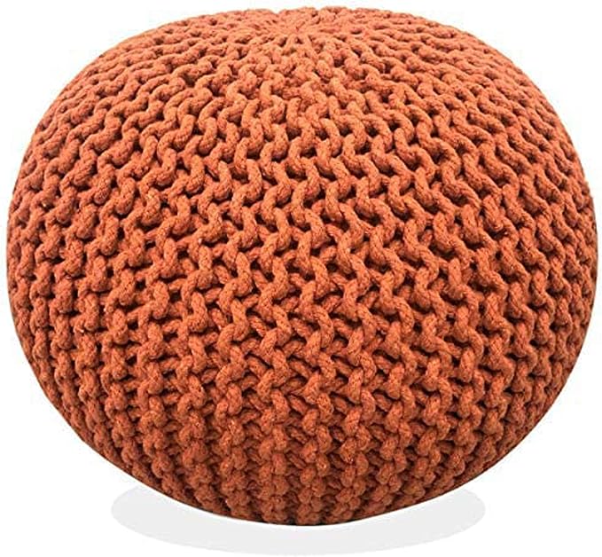 FRELISH DECOR Round Pouf Ottoman Hand Knitted 100% Cotton Pouf Foot Stool by FrelishDecor