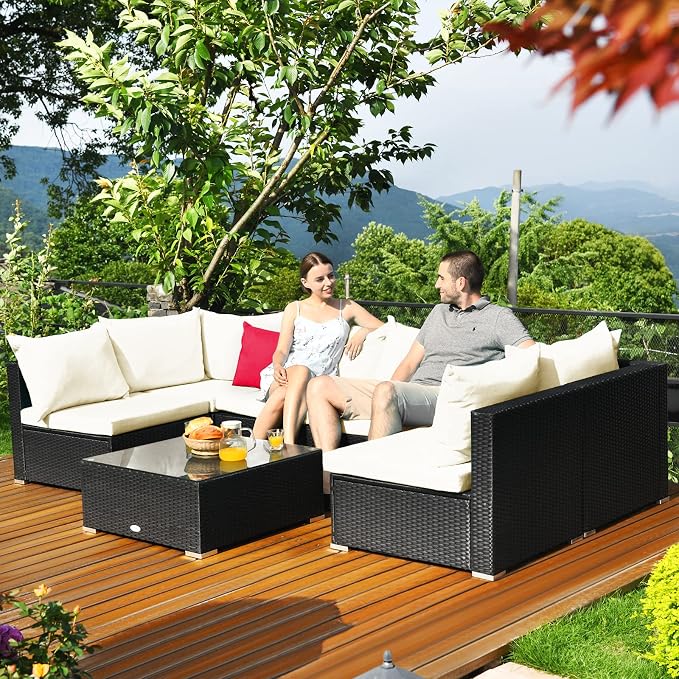 Tangkula 7-Piece Patio Furniture Set, Outdoor Sectional Sofa w/Pillows & - Image 2
