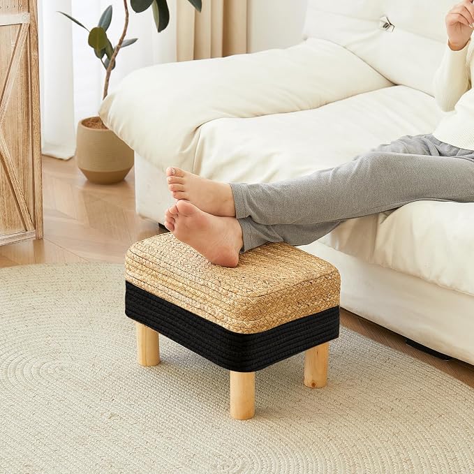 Ottoman Foot Stool Rectangular Footrest Natural Seagrass Footstool - Image 2