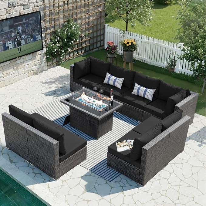 BULEXYARD 9 Pieces Highback Wicker Patio Furniture Set by BULEXYARDFURNITURE