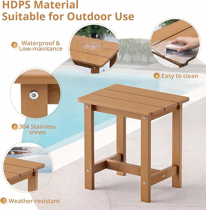 LUE BONA Outdoor Side Table Set of 2, HDPS Small Outdoor Adirondack Side Tables - Image 5