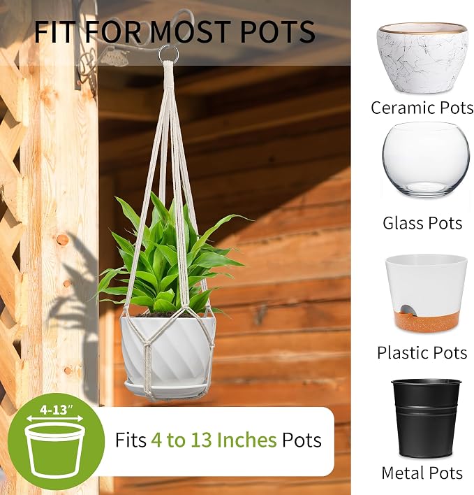 Macrame Plant Hanger, Fits 4-13 Inch Pots, Boho Hanging Plant Holder - Image 3