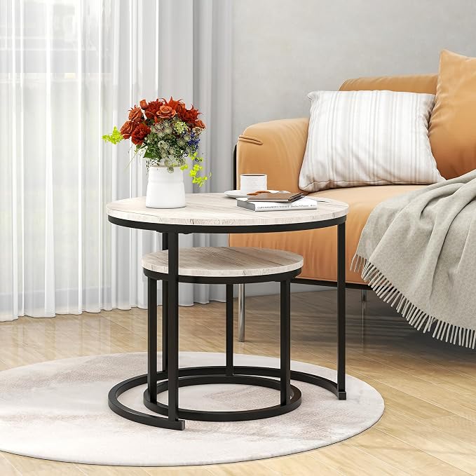 HOJINLINERO Round Coffee Table, Nesting Coffee Table Set of 2, Center Tables - Image 3