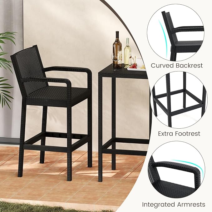 COSTWAY 3 Pieces Patio Bar Set, Modern Outdoor Bistro Set - Image 8