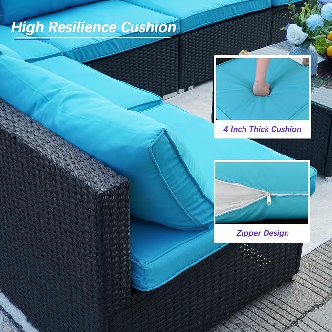 7 Piece Outdoor Patio Furniture Sets, Turquoise Patio Sectional Furniture - Image 3