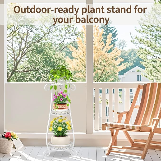 LASZOLA 3 Tier White Metal Plant Stand - Image 2