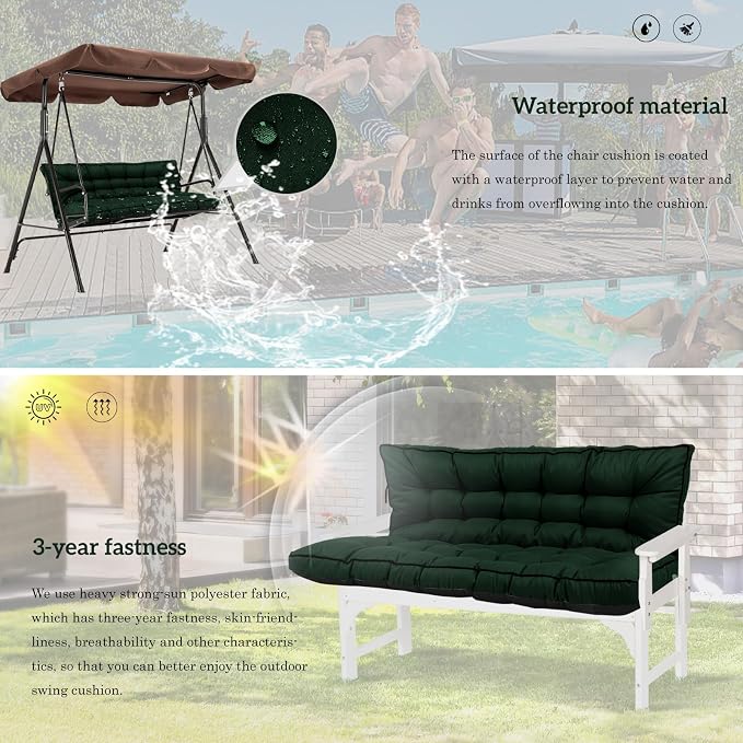 Outside Benches Cushion with Backrest, Thicken Waterproof Swing Cushions 2/3 - Image 6