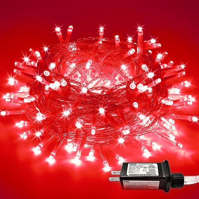 JMEXSUSS Red Valentines Day Decor Lights Clear Wire, 66ft 200 LED Red Christmas by JMEXSUSS