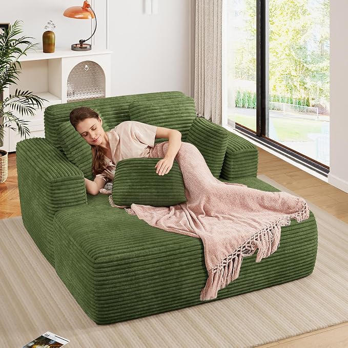 56" Oversized Chaise Lounge Chair Indoor, Plush Corduroy Sleeper Sofa Couch Bed - Image 6