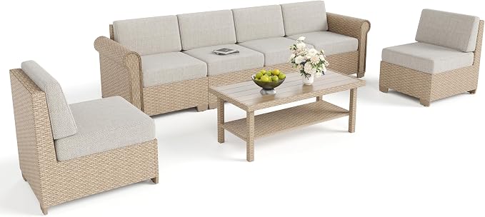 Patio Furniture Set 7 Piece, Wicker Rattan Sectional Sofa Couch - Image 9