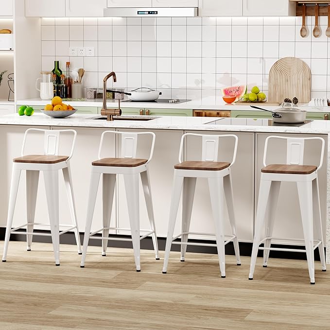 WENTMENT Bar Stools Set of 4 Counter Height Bar Stools Metal Barstools by WENTMENT