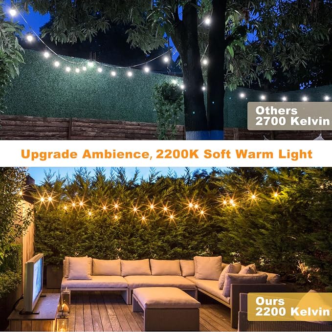 Achin Outdoor String Lights 48FT Dimmable Warm 2200K LED Patio Lights Outdoor - Image 5