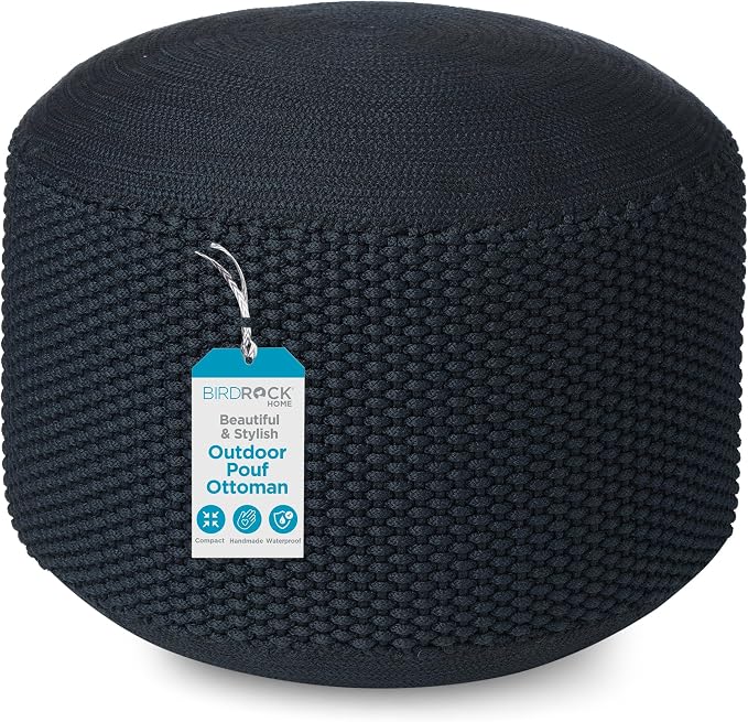 BIRDROCK HOME Outdoor Pouf Ottoman | Hand Woven Waterproof Foot Stool by BIRDROCKHOME