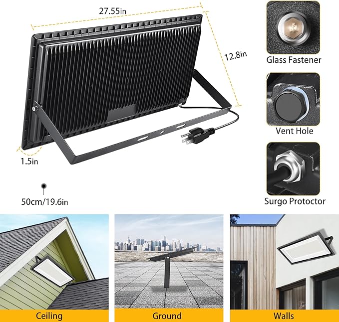 2 Pack 1000W LED Flood Light Outdoor, 4250W Equivalent Super Bright 99500LM - Image 2