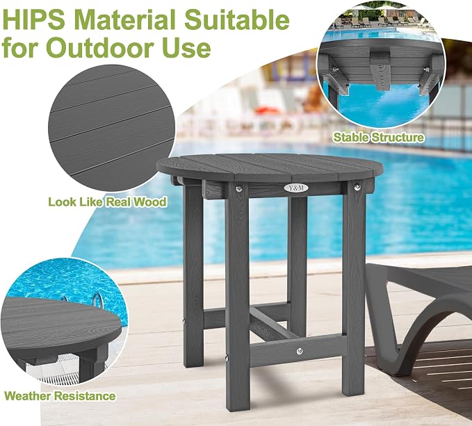 Y&M Outdoor Side Table, Waterproof Four-Legged Round Entryway End Table - Image 4