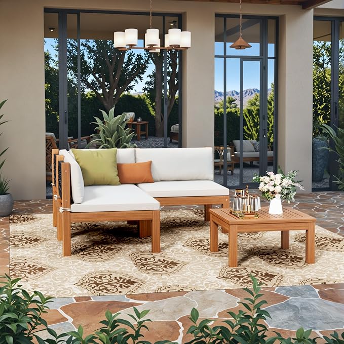 Devoko 4 Pieces Outdoor Sectional Couch Patio Sectional Sofa - Image 6