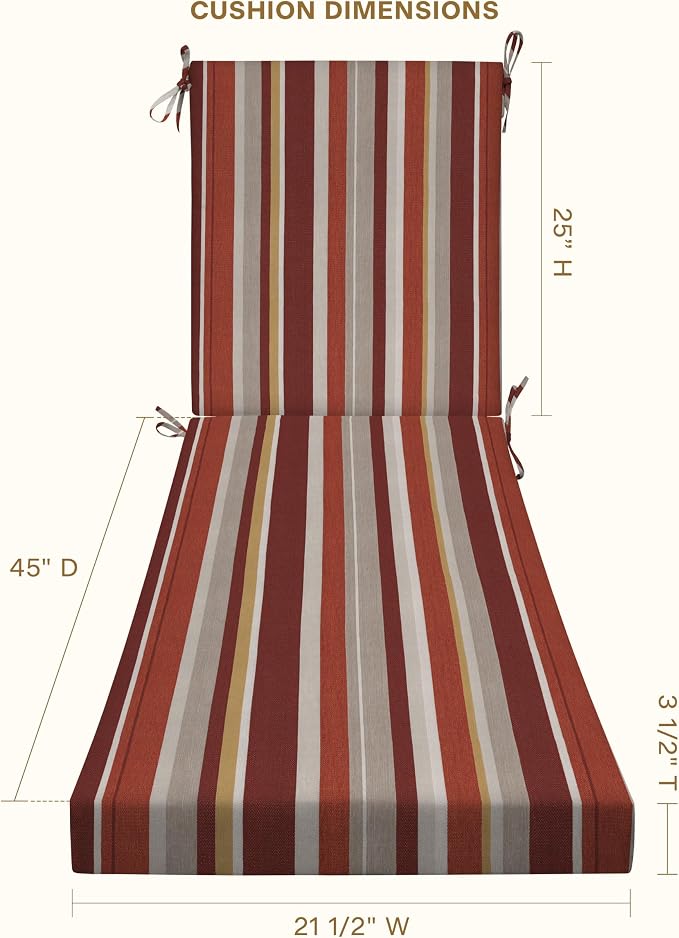 Honeycomb Outdoor Heritage Chaise 21.5 x 70, Stripe Brick Chaise Lounge Cushion - Image 4