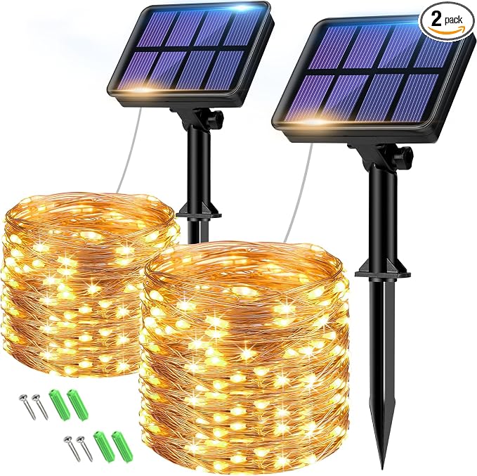 btfarm 2 Pack Solar String Lights Outdoor, 66FT 160LED Solar Fairy Lights by btfarmdecorativelighting