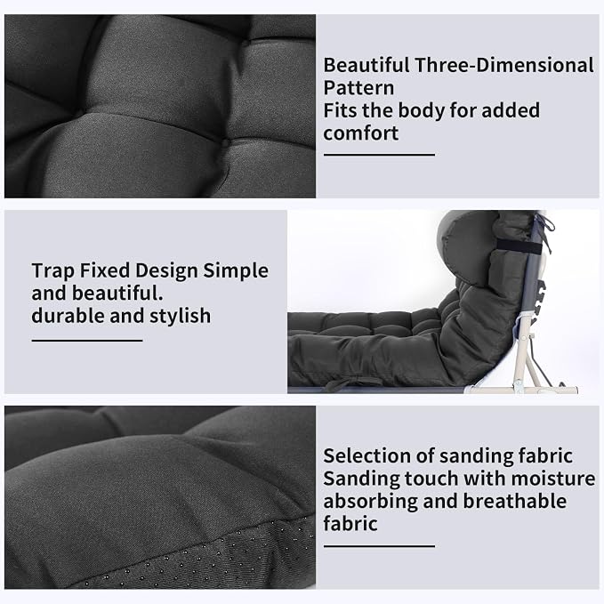 Tudomro 1 Pcs Grey 66'' Outdoor Chaise Lounge Cushion Waterproof Patio Lawn - Image 4