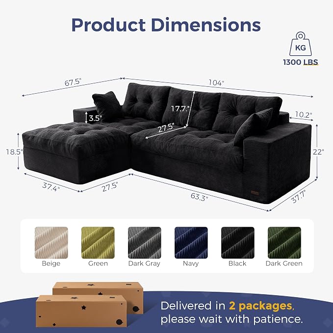MAXYOYO 104" L Shaped Modular Sectional Sofa - Image 2