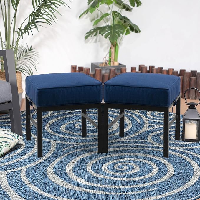 2 Pieces Outdoor Patio Ottomans, Assembled Aluminum Outdoor Ottoman - Image 7