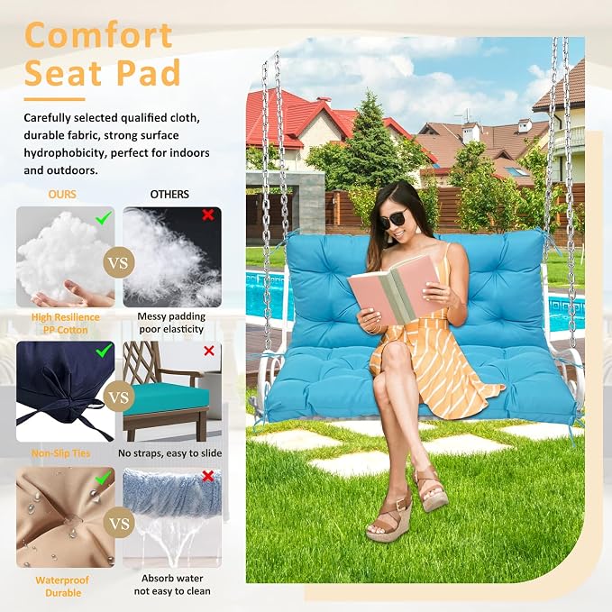 Swing Replacement Cushions for Outdoor: 2-3 Seater Waterproof Porch Bench - Image 5