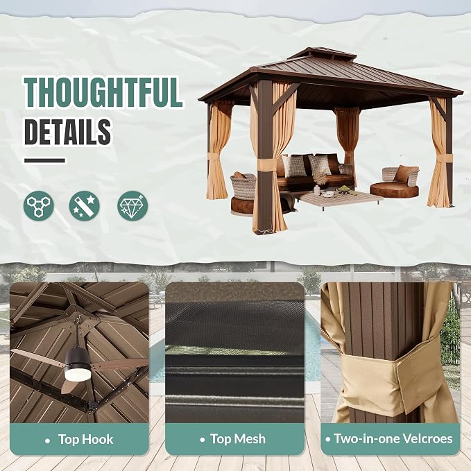 MELLCOM 12' x 12' Gazebo, Hardtop Double Roof Gazebo - Image 6