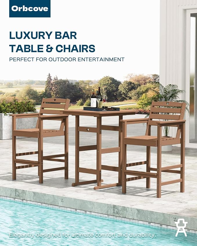 Patio Bar Table, Adirondack Chairs and Table 2 Pieces Set, Bar Height Chairs - Image 6