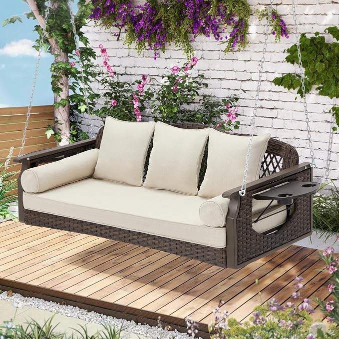 3 Seat Porch Swing, Wicker Patio Swing by YALISSEY