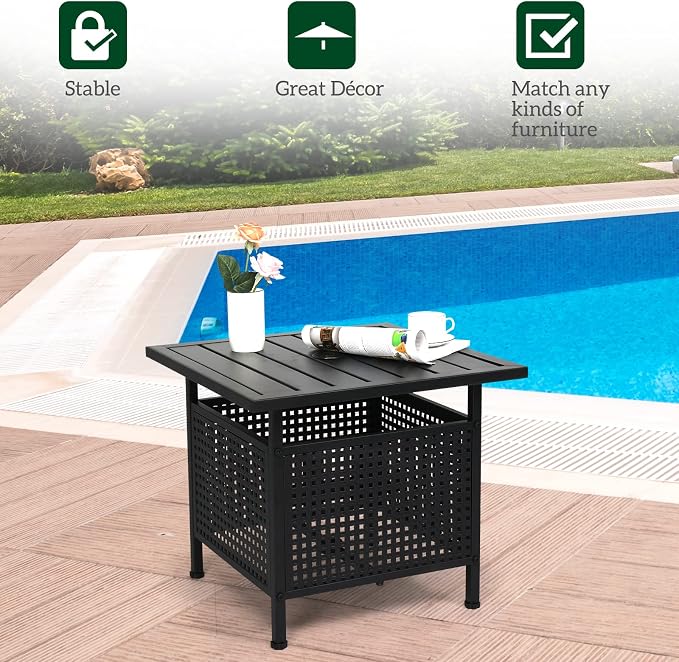 VINGLI Outdoor Side Table with Umbrella Hole 1.57" Umbrella Stand Table - Image 8