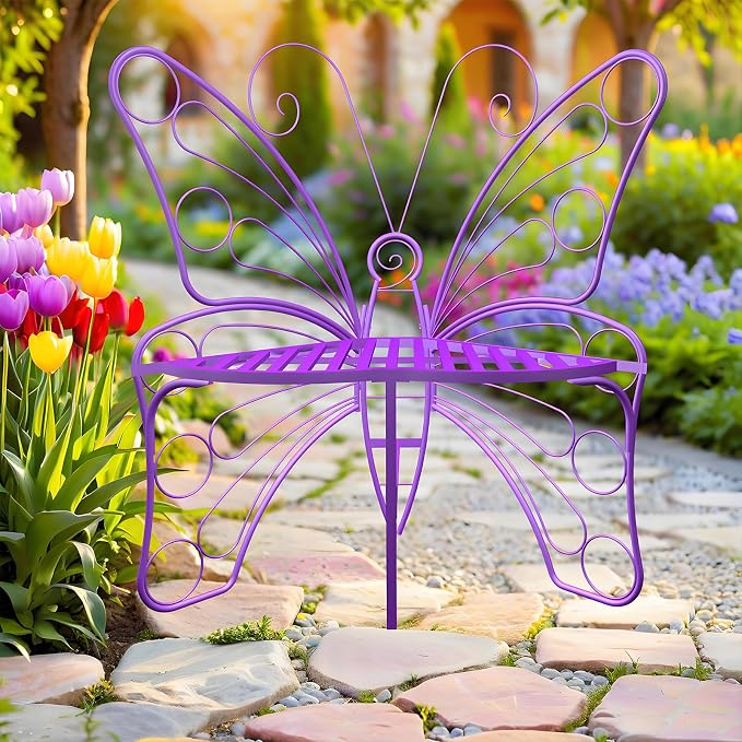 Butterfly Shaped Outdoor Bench, Outdoor Metal Chair Butterfly Bench by Mantianstar