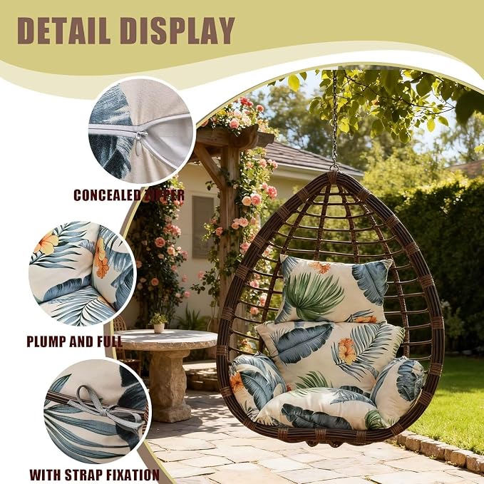 Patio Hanging Egg Chair Cushion Replacement Soft Swing Basket Chair Pads Large - Image 7