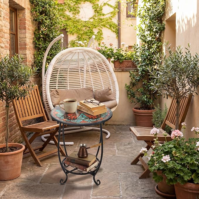 Outdoor Side Table Round Small Mosaic Patio Accent Indoor End Plant Coffee Tea - Image 5