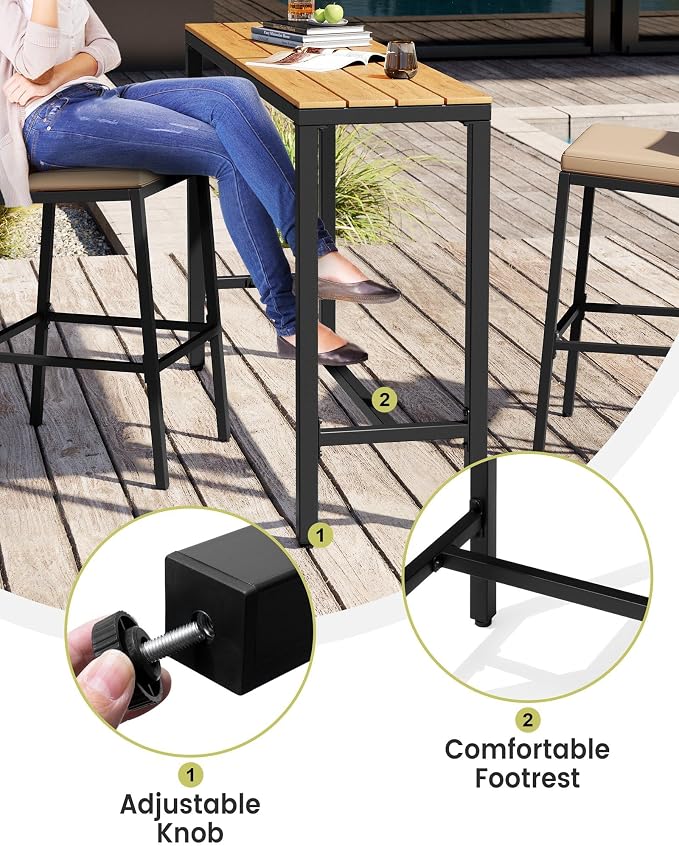 Crestlive Products Outdoor Bar Table and Chairs Set, 3 Piece Outside Patio Bar - Image 7