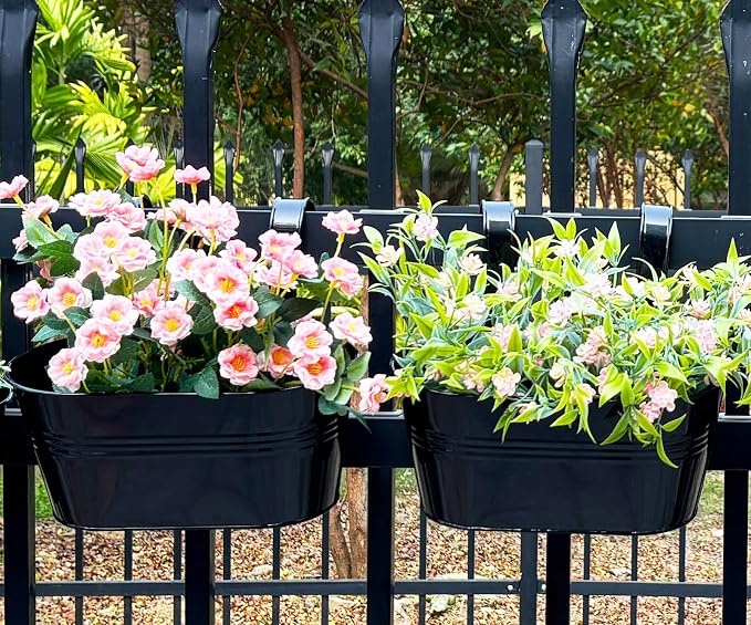 4 Pack Metal Hanging Planter for Outdoor Plants, 10 Inch Black Fence Planters - Image 9
