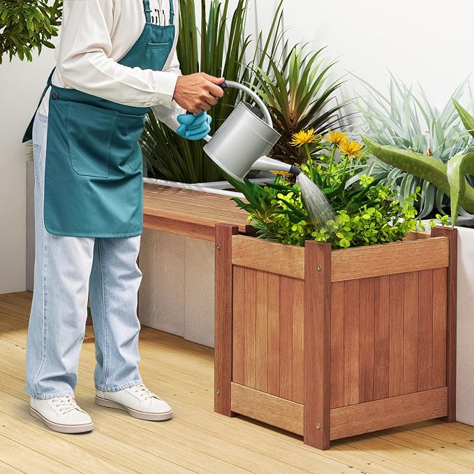 HAPPYGRILL Outdoor Bench with Planter Box, 2 Raised Garden Bed w/Spacious Seat - Image 8