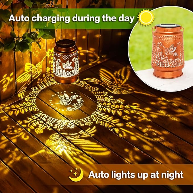 2 Pack Hummingbird Solar Lanterns Outdoor Waterproof Hanging Solar Lights - Image 4