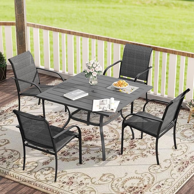 VICLLAX Patio Dining Set, 5 Pieces Outdoor Furniture Set- 37.8" Square Outdoor by HOME