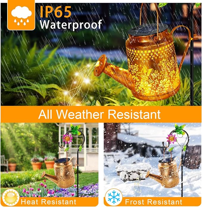 Solar Powered Hummingbird with Flowers Watering Can Lights Waterproof Outdoor - Image 7