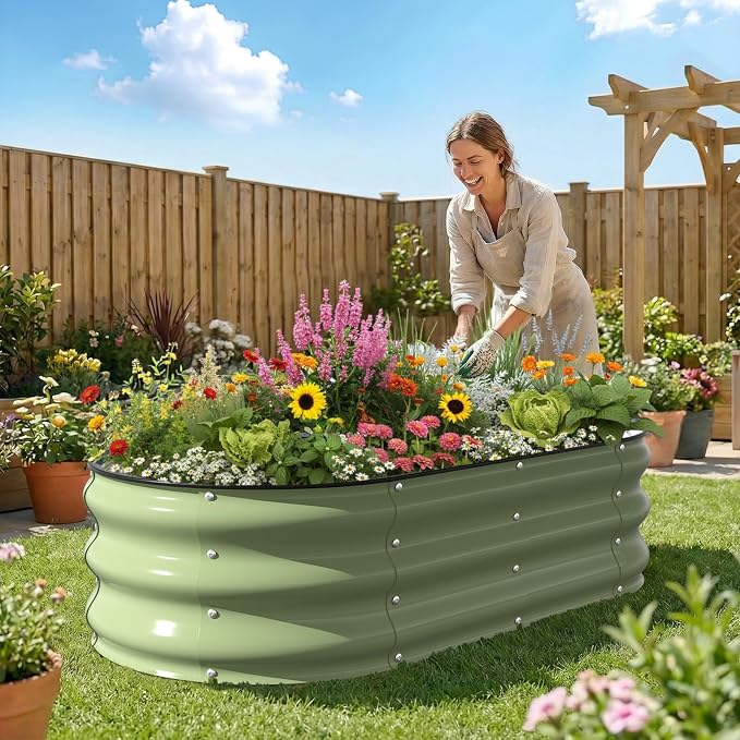 Kesfitt Raised Garden Bed, Oval Open-Bottom Design, 12-Inch Deep - Image 7